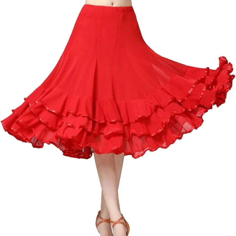 Layered Lace Hem Long Skirt Modern Waltz National Standard Dance Wear Splicing Big Hemlines Dancing Stage Practice Suit