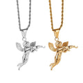 Women Jewelry Angel Gun Necklace Titanium Steel Plated 18k Gold Waterproof Angel Cupid Shape Pendant Clavicle Chain Accessories