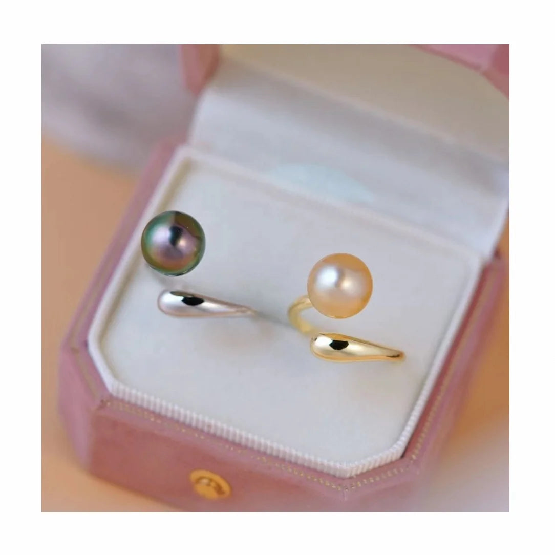R1186 11-12mm Natural Freshwater Pearl Ring Accessory 925 Sterling Silver Adjustable Size Engagement Jewelry Ring for Women