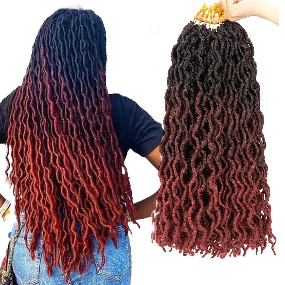 AliLeader Ombre Gypsy Locs Crochet Braid Wavy Goddess Faux Locs Synthetic Twist Hair Extensions African Braid