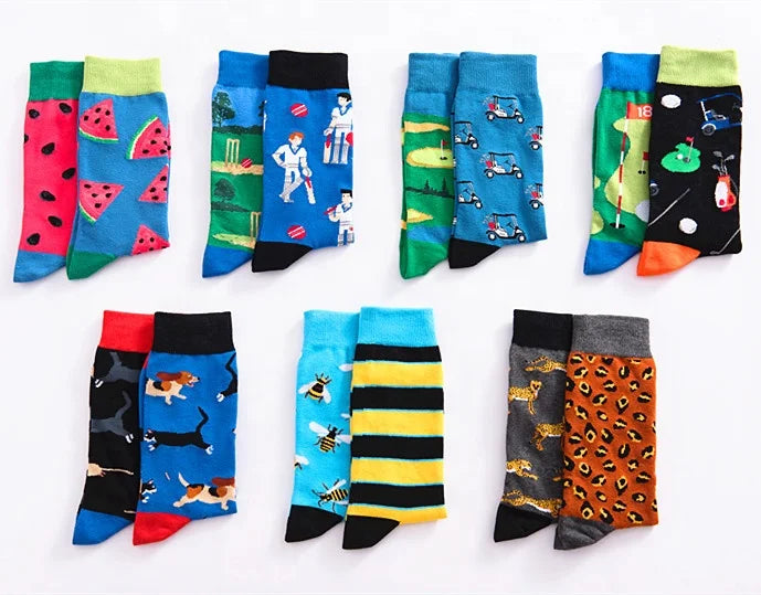 Wholesale Bee Personality Asymmetric AB Socks Men Unisex Novelty Trendy Cotton Crew Socks