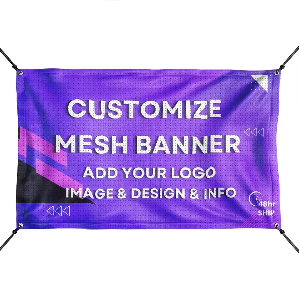 Mesh Fabric Banner with Eyelets Custom Dye Sublimation  Printing Windproof Hanging Banner for Out Door Event