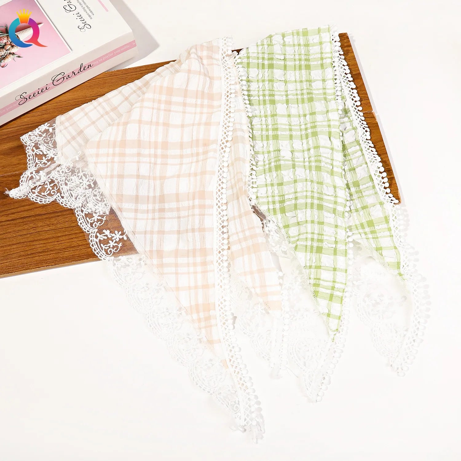 QIYUE Spring/Summer Pastoral Lace Triangle Headband High-grade French Sweet Kerchief Headband Women's Hair Accessories