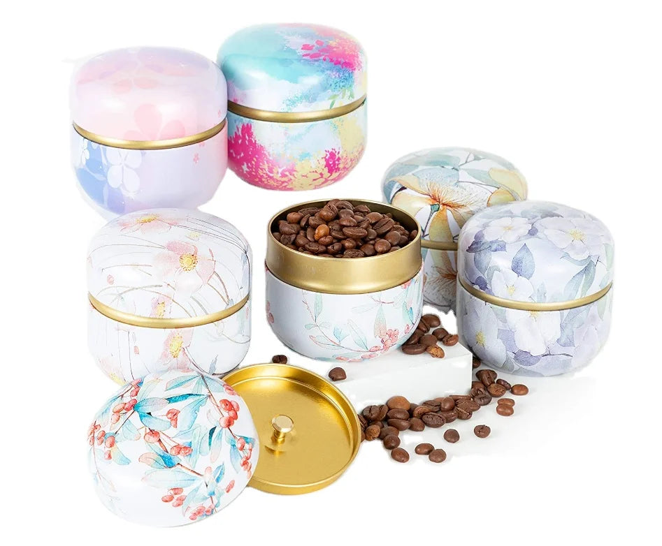 Colorful Flowers Design Food Grade Storage Tin Tea Jar Container Screw Small Japanese Double Lid Tea Tin Can for Loose Tea