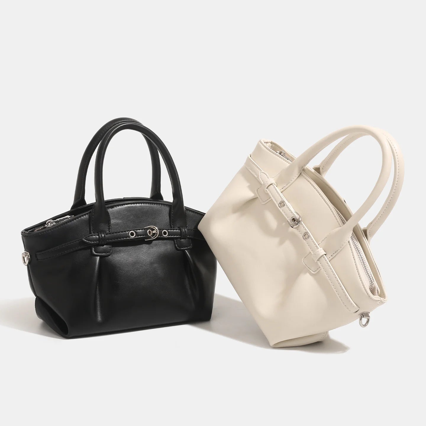 Luxury Solid Color Mini Tote Handbags Ladies Hand Bag Pu Leather Shoulder Crossbody Women Handbag 2025 with Belt Buckle