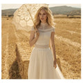 Bohemia Simple High Neck Illusion Lace a Line Wedding Dress Tulle Skirt Buttons Short Sleeve Bridal Gown 2020 Vestido De Novia