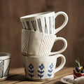Plant Direct 300ML Vintage Pottery Coffee Cup Manual Painted Striped Rustic Tea Espresso Mocha Cup Ceramic Breakfast Milk Mugs