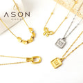 Ason Vintage Women Fashion Jewelry Simple 18K Gold Plated Square Butterfly Necklace Stainless Steel Shell Pendant Necklace