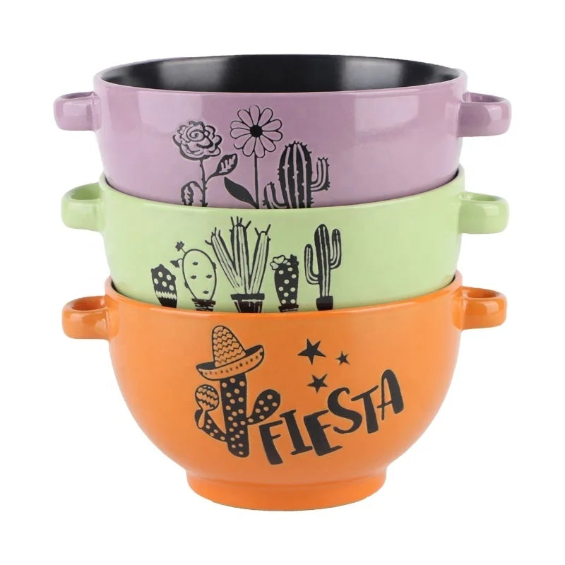 Farmhouse-Style Ceramic Bowls with Lid Mini Casserole Stoneware Souffle Dish Set Coastal Design