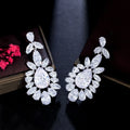 Genuine Top Shiny Cubic Zirconia Stone Paved Silver Color Dangling Drop Long Big Wedding Earrings for Brides Jewelry Gift