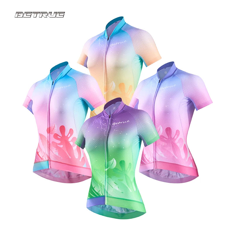 Lightweight Breathable Cycling Jersey Women OEM Seamless Tops Printed Techniques Bicycle Shirt