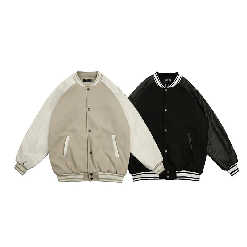 Wholesale Custom Private Label Baseball Varsity Jackets Unisex Stand Baige Black Men's Oversized Chenille Thick Letterman