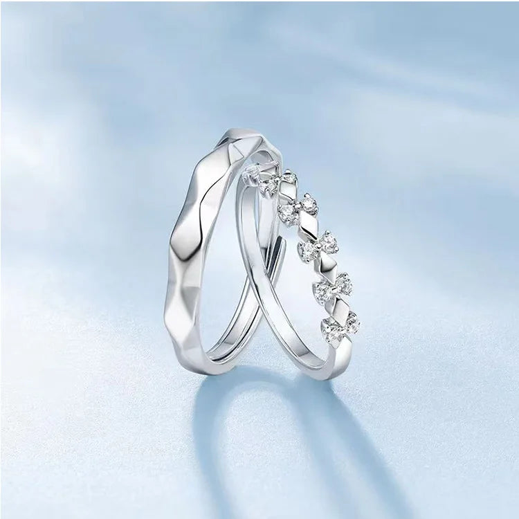 Romantic Design Silver Plated Couple Ring for Wedding Jewelry Shiny Ring Valentine's Day Gift Open Adjustable Ring