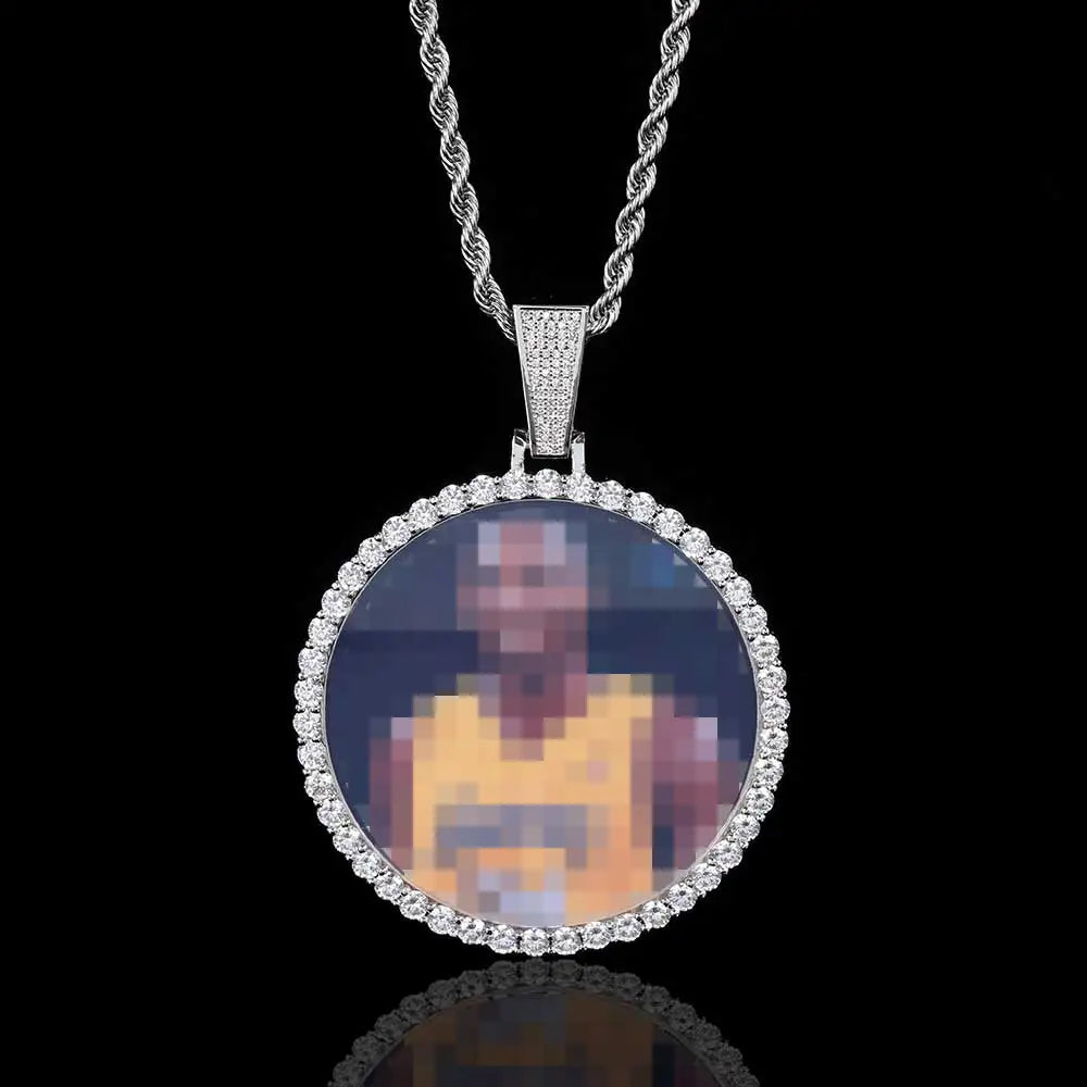NUOYA Unisex Silver Plated Big Size Custom Photo Pendant Shiny Diamond Hip Hop Jewelry Iced Out Photo Pendant