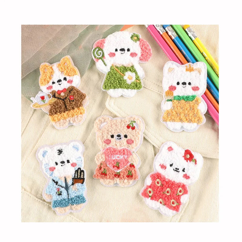 Embroidered Self-adhesive Cartoon Animal Bears Patches for Jacket Jeans Repair Diy Pen case Bag Shoes Hats Cute Garment Patch