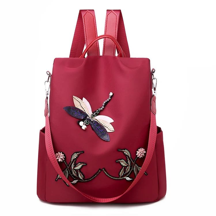 New Korean Style Embroidered Office Shoulder Zippers Business Oxford Backpack for Girl Woman