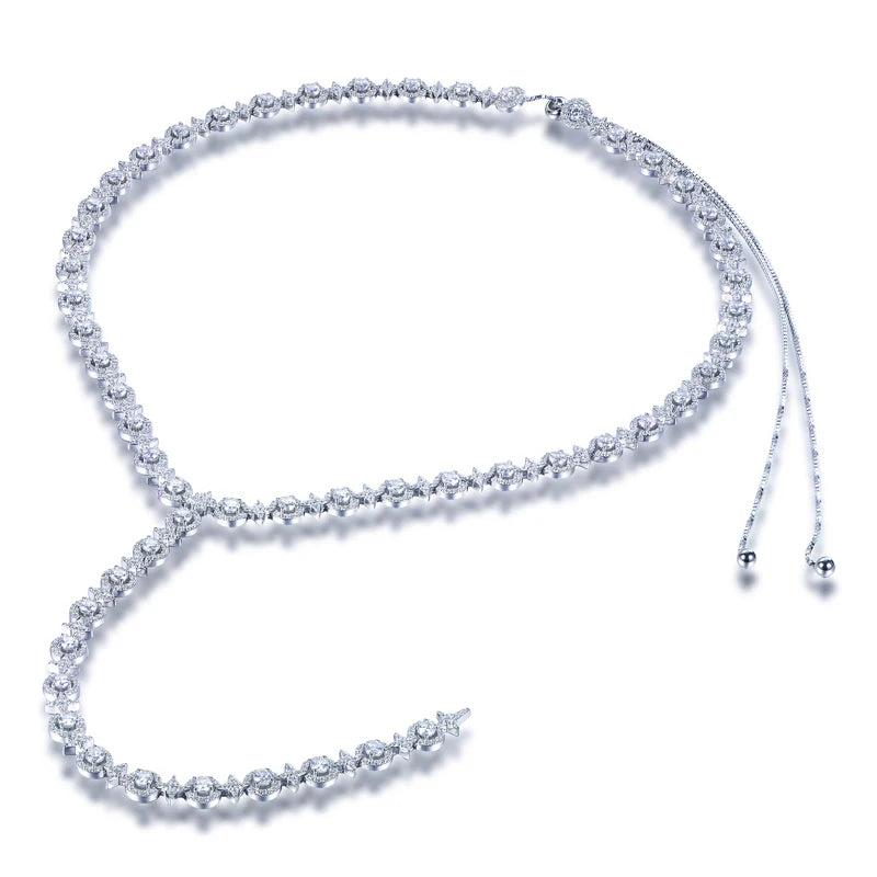 Kirin Wholesale Platinum Plated Zircon String Adjustable Long Pendant Necklaces 925 Sterling Silver Wedding Jewelry