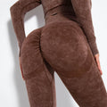 Brown Women's Leggings Push up Washed Leggins Gym Woman Scrunch Butt Legging Sport Femme Seamless Yoga Pants Workout Clothing