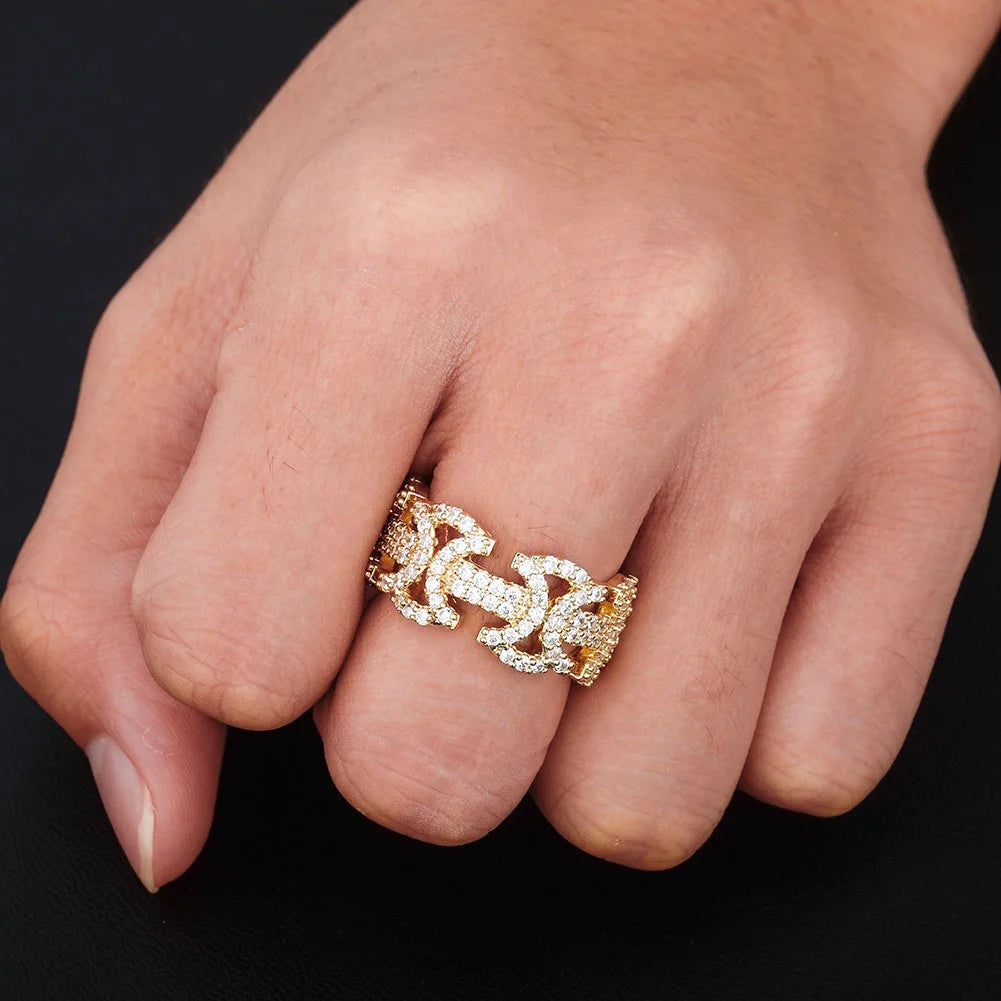 Luxury Micro Paved Lab Created CZ Crystal Bow Knot Rings Hip Hop Bling Iced Daily Wear Brass Gold Plated Jewelry Women Men