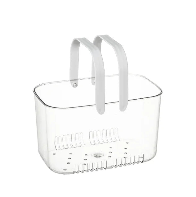 Transparent Plastic PE Multifunction Eco-Friendly Portable Bath Kitchen Storage Basket Rectangle Shape Handle 25x15x15cm