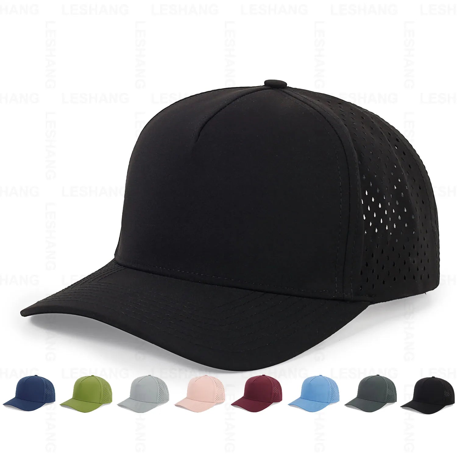 New Sporty Waterproof Quick Dry Polyester 5-Panel Trucker Hats Custom Embroidery Logo Running Laser Cut Perforated Baseball Cap