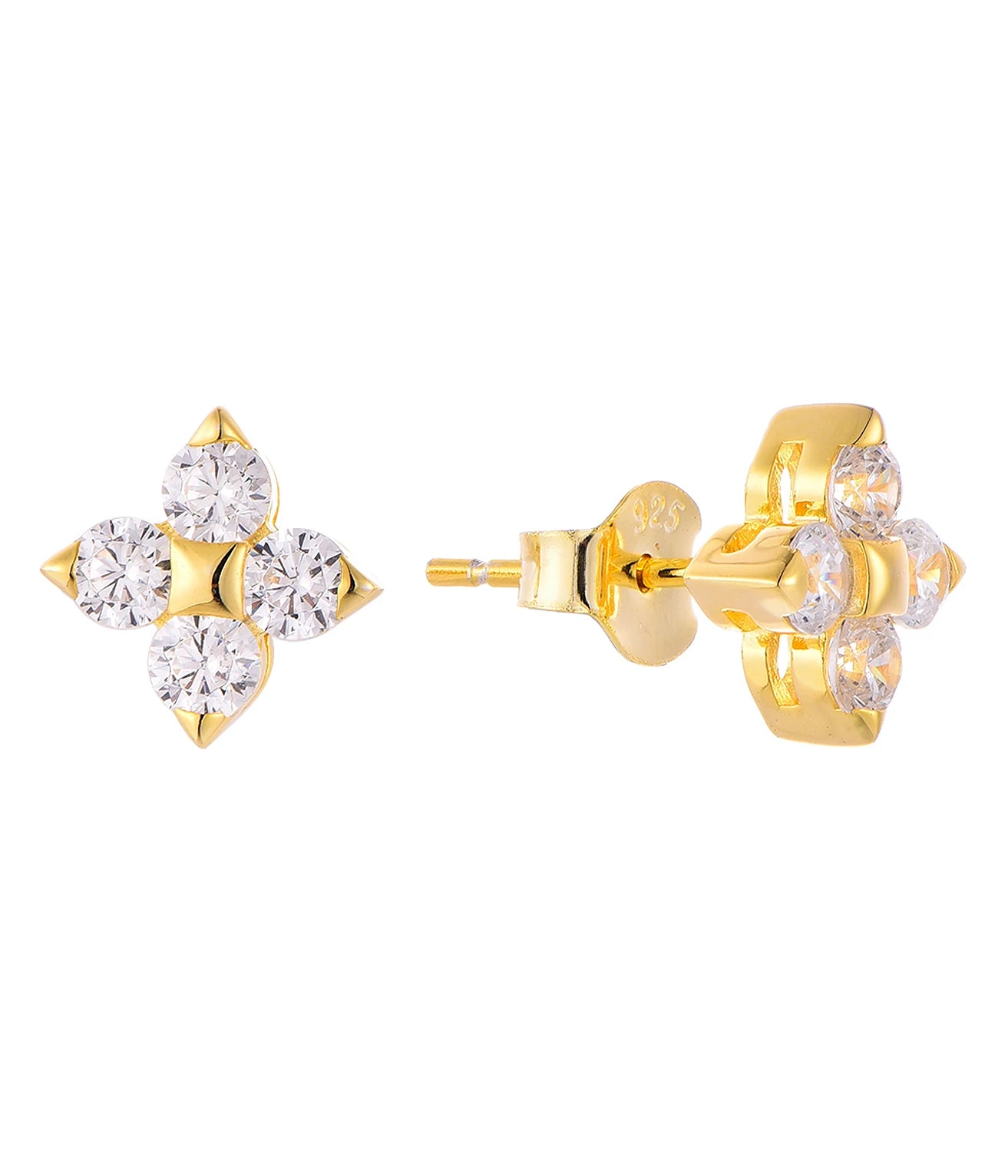 QX CUSTOM OEM 925 Sterling Silver 18k Gold Plated Cubic Zircon Classical Flower Women Stud Earrings