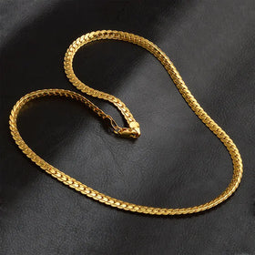 Wholesale 16-24inch Eco-friendly Brass Chain Necklace Men Fashion 5mm Thick 18K Gold Plated Flat Lateral Chain Necklace for Boys