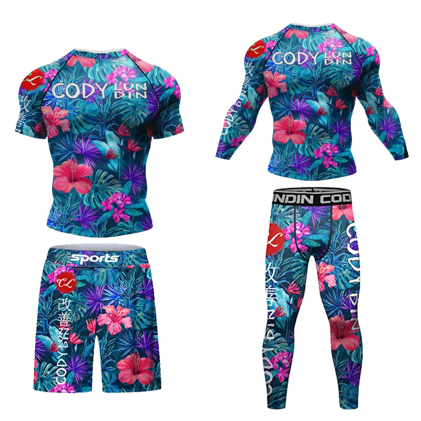 Wholesale Custom 4 Piece Bjj Mma Rash Guard Setrash Vestsublimation Men Leggings Fight Boxing Gym Shorts Compression t Shirt
