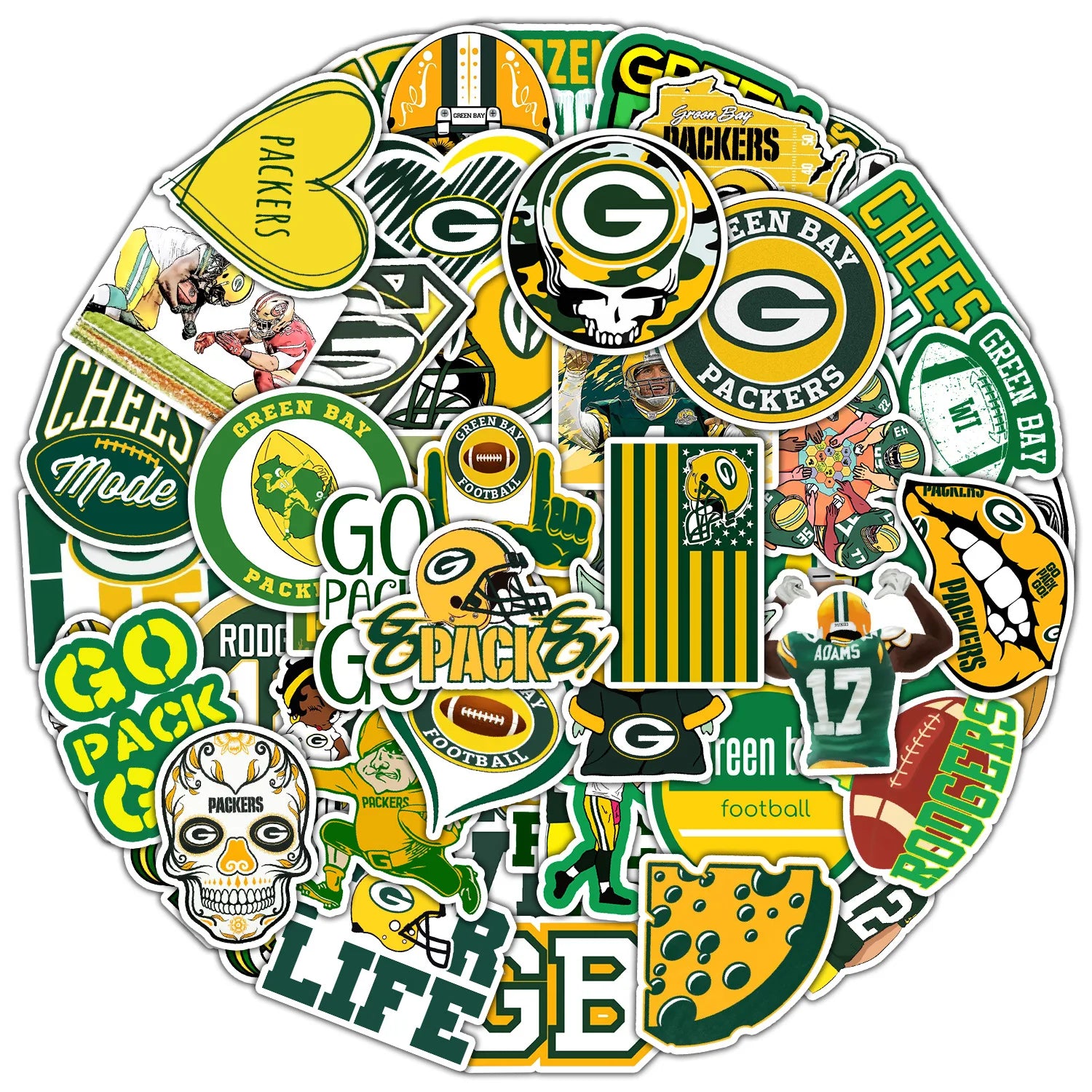 50Pcs NFL Football Green Bay Packers Decorative Stickers Label for Luggage Laptop Guitar Scrapbook Skateboard Waterproof Sticker