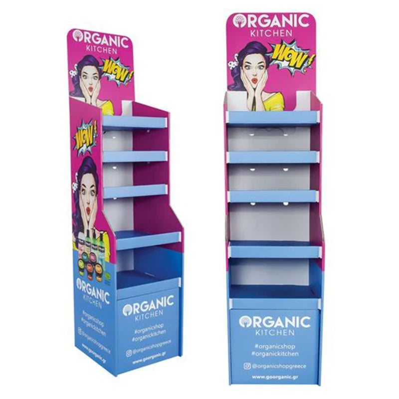 Newest Customized Cardboard Floor Display Rack Stand for Cosmetics Store with Unique Printing Products