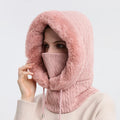 Women One Piece Slouchy Drawstring Warm Hooded Winter Balaclava Pullover Knitted Hat