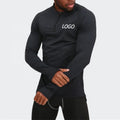 Black Fitted Nylon Half Zipper Training Compression Top High Stretch Gym Men Long Sleeve Sports T-shirts Jacket