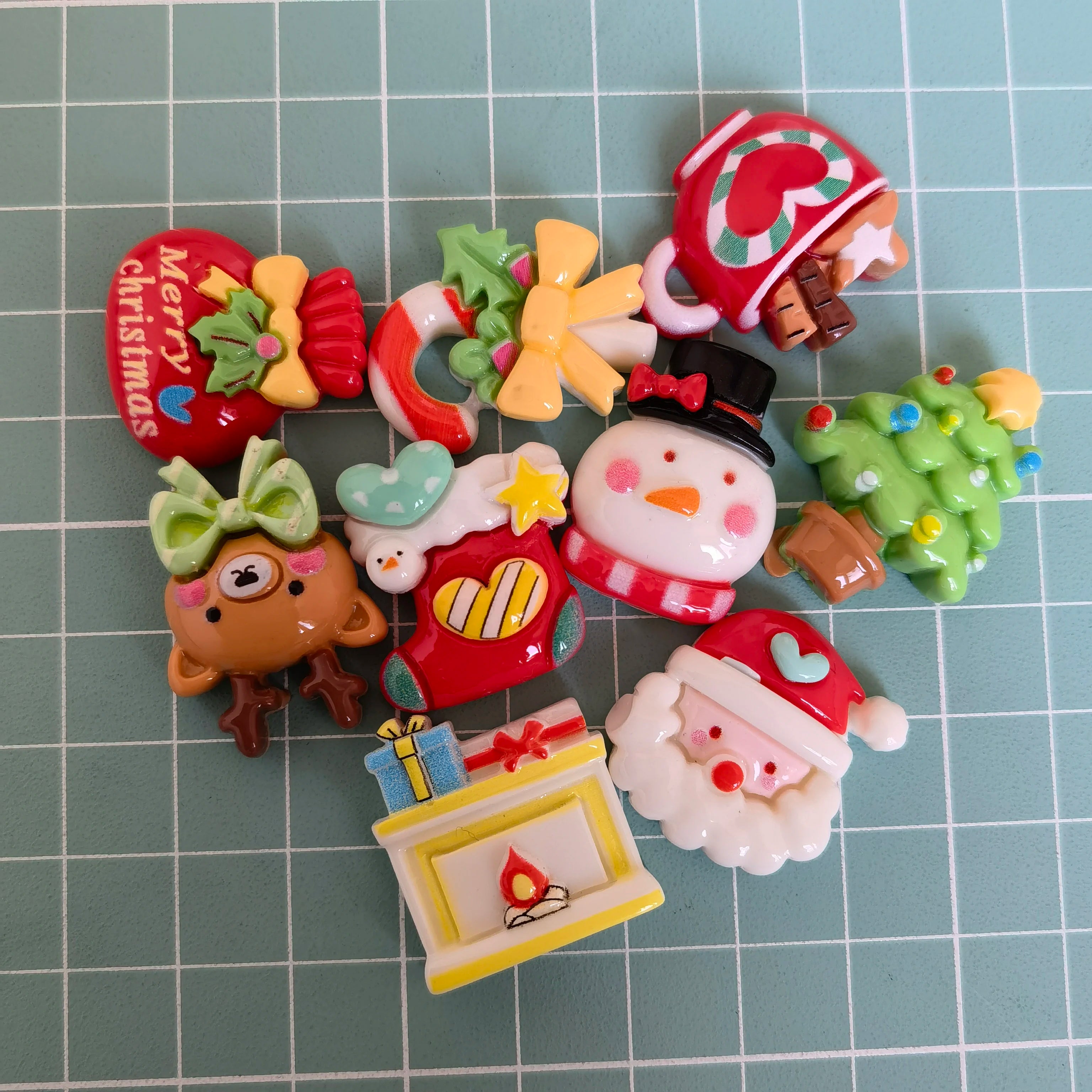 100Pcs New Cute Cartoon Christmas Series Slime Charms Candy Cane X-mas Trees Elk Snowman Resin Crafts Diy Jewelry  Making