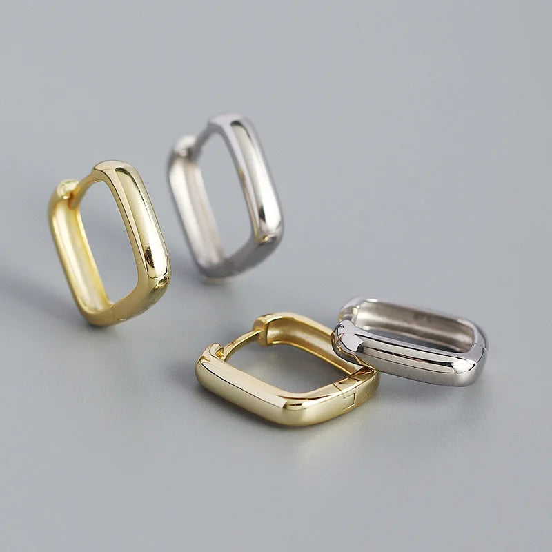 Minimalist 18k Gold Plated Small Smooth Square Huggie Earrings 925 Sterling Silver Square Hoop Earrings