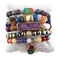 Women Bohemian Jewelry Crystal Glass Beads Bracelet 5pc Boho Multicolor Natural Chip Stone Druzy Stack Bracelets Sets