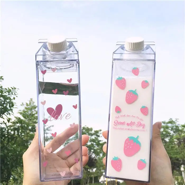 NEW Design BPA Drink Bottle Clear Plastic 500ml 1000ml square Milk Carton Water Bottle with Custom logo