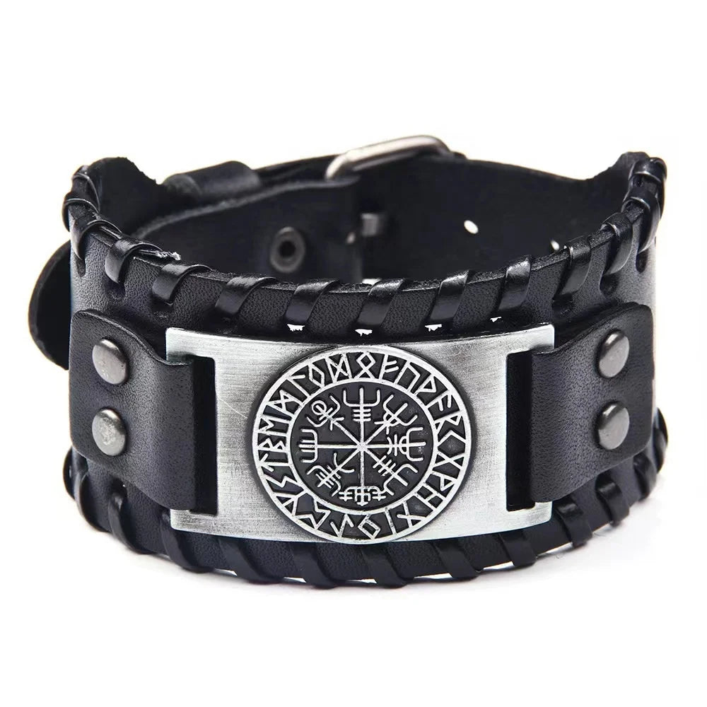 Fashion Adjustable Wide Leather Bracelet Personalized Cool Punk Bracelet Vintage Pirate Compass Bracelet for Men