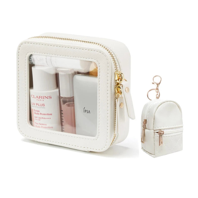 2024 TSA Approved Transparent Bag Portable Travel Toiletry Cosmetic Case Clear Makeup Bag Organizer with Mini Lipstick Pouch