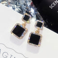Black Square Geometric Earrings for Women Crystal Luxury Wedding Rhinestone Earring