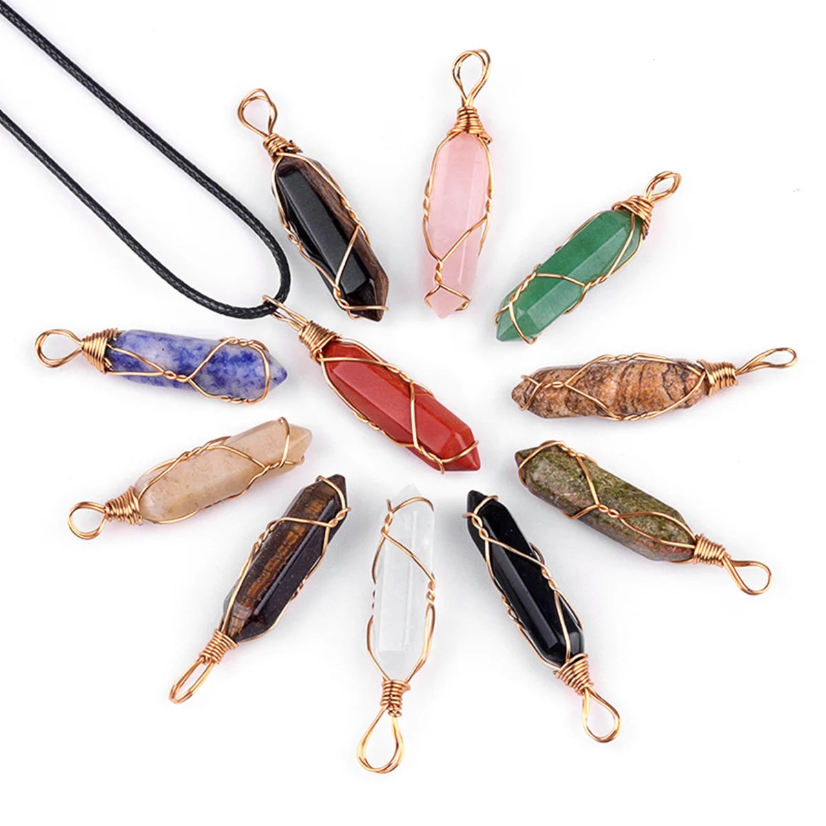 Naturel Agate 32X8MM Twisted Crystal Hexagonal Pillar Pendant Gemstone Necklaces for Women Charms Necklace Witchcraft Jewelry