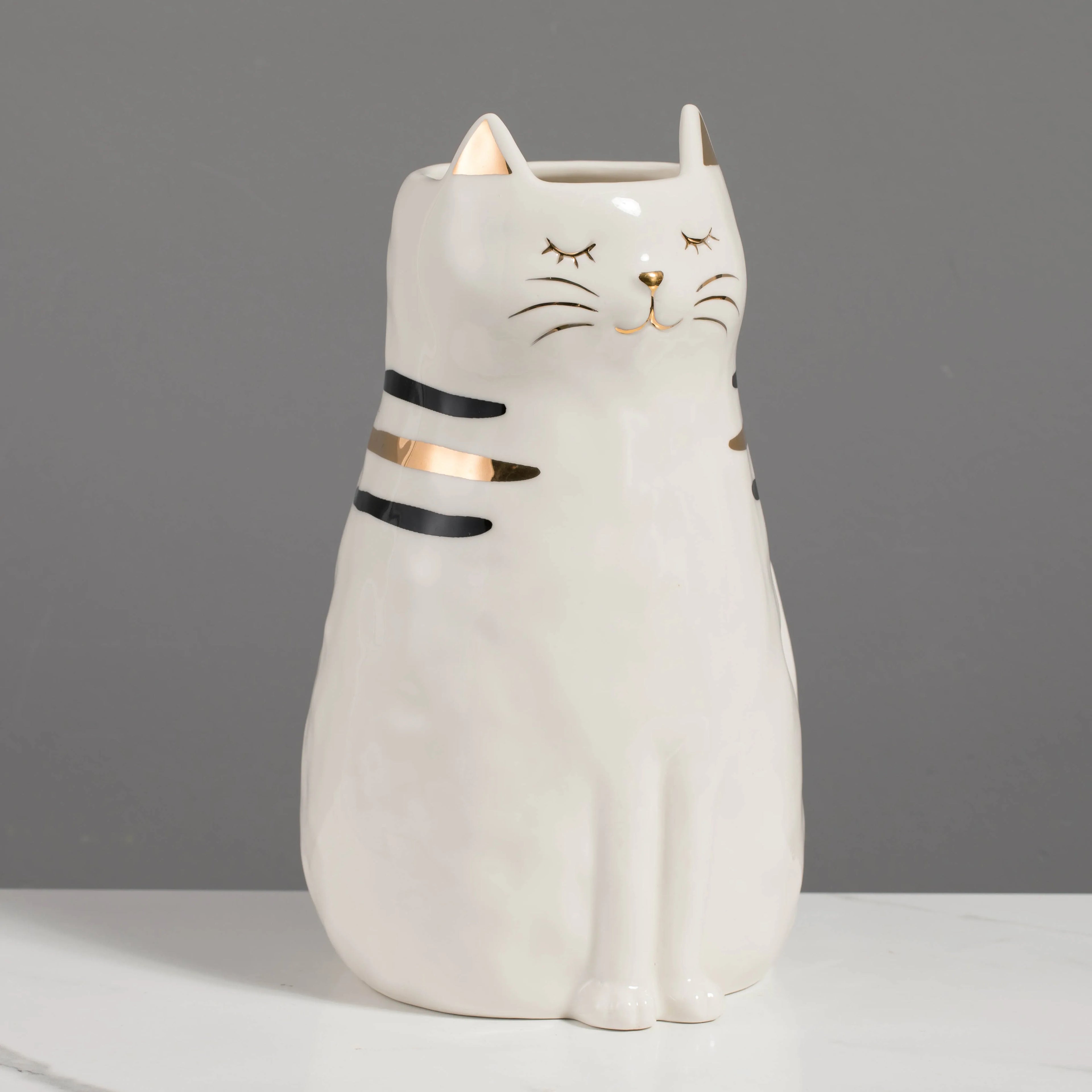Flower Modern Vase Office Craft Animal Sculpture Ceramic Cat Statue Vase Home Minimalist Decoration