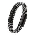 New Punk Innovative Stainless Steel Wire Magnetic Clasp Black Braided Leather Libk Chain Bracelet Men Cuff Bangle OT-140