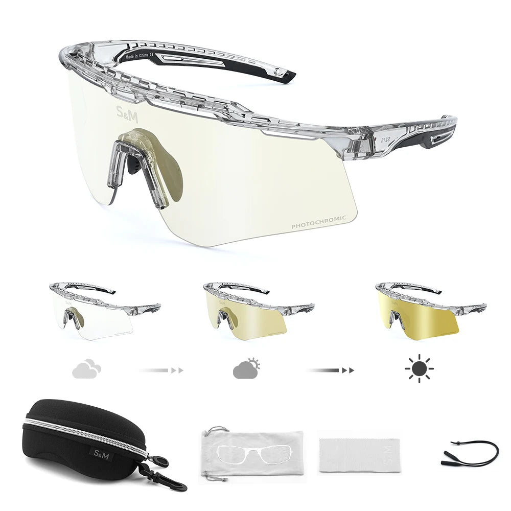 Photochromic UV Protection Cycling Sports Sunglasses & Goggles for Mens Womens MTB-Fashionable Design with Mirrored Lenses