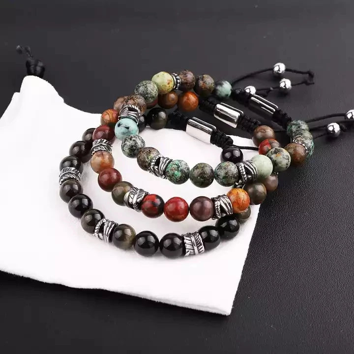 New Design Men Bracelet Natural Stone Stainless Steel Leaf Feather Charms Macrame Friendship Bracelet Men JBS11622