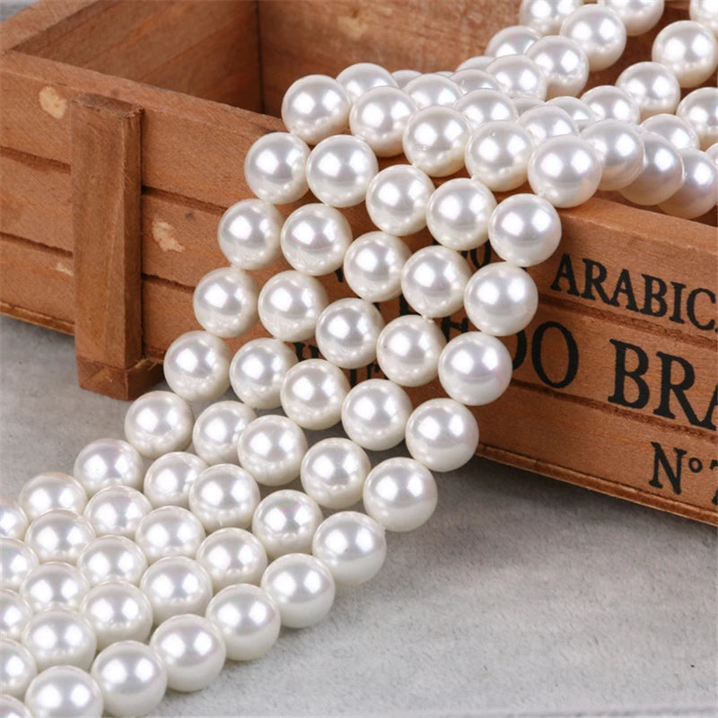 Round White Large Hole Shell Pearl Beads for Jewelry Making