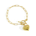 WMSA215 Elegent Love Real 925 Sterling Silver Link Chain Blank Heart Charms Bracelet for Women  Toggle Clasp Closure