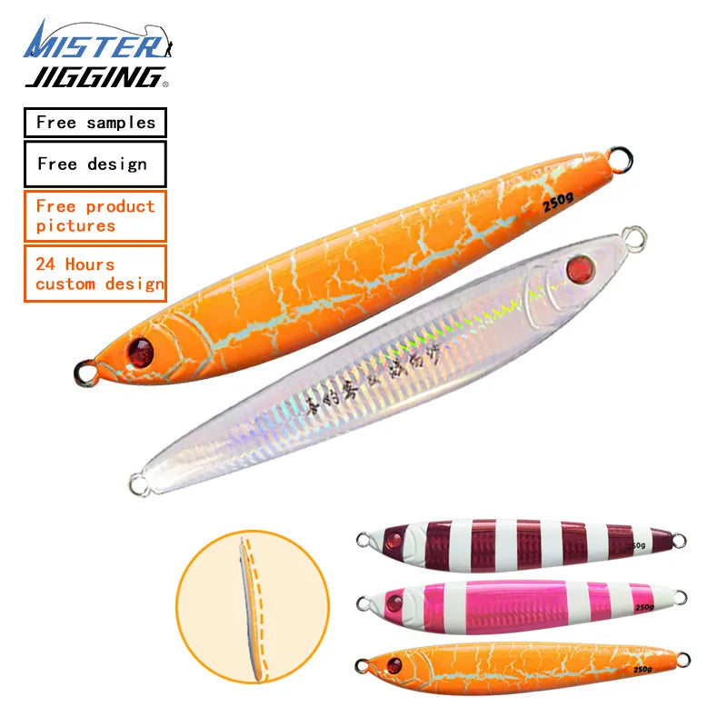 MISTER JIGGING 250g 300g S Shape Slow Pitch Jig Metal Jig Lure Fishing Luminous Metal Fish Lure