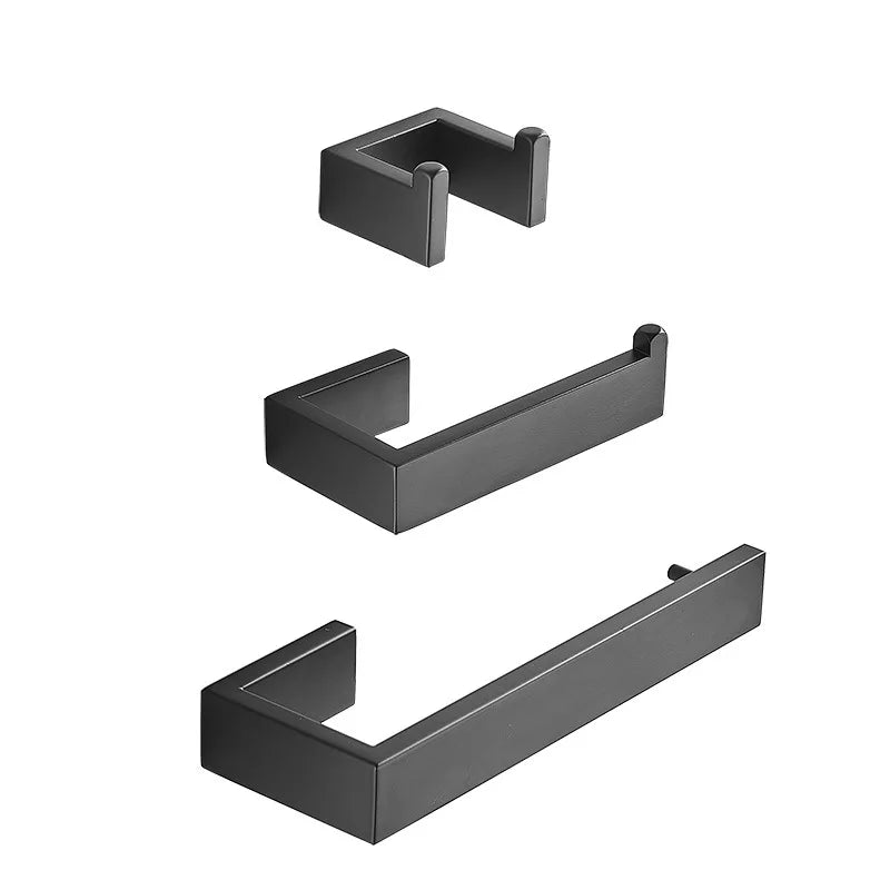 3 Piece Stainless Steel Modern Bathroom Accessory Set with Black Towel Rack and Toilet Paper Holder for Home Bathroom