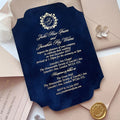 Fancy Custom Luxury Royal Blue Velvet Elegant Wedding Invitations Set Custom Design Wedding Invitations