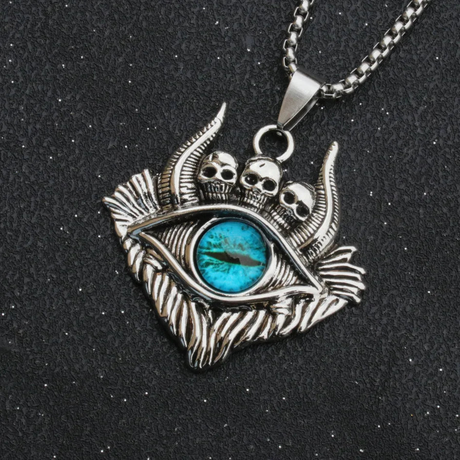 Retro Devil's Eye Stainless Steel Necklace with Heavenly Evil Eyes Men's Creative Punk Sweater Chain Jewelry